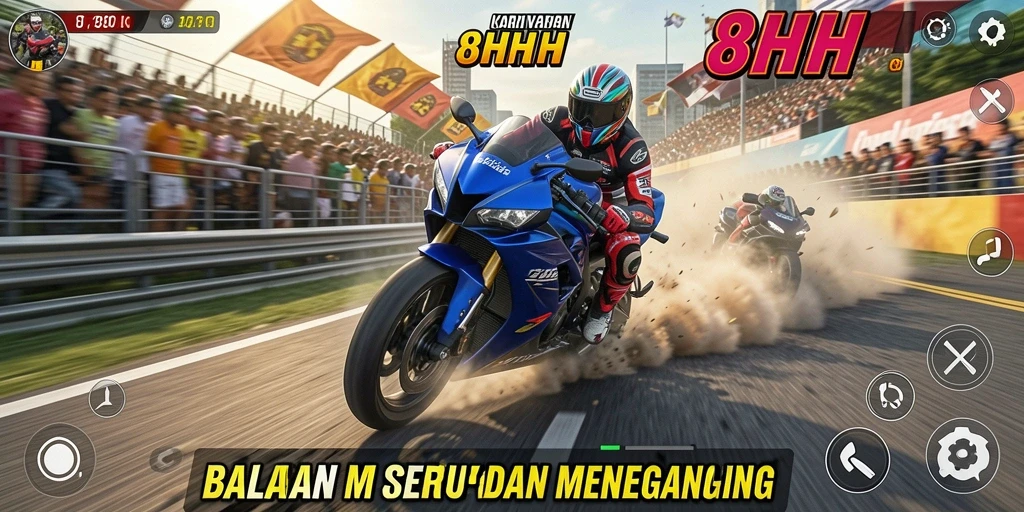 Screenshot gameplay 8HHH menampilkan akselerasi motor yang mendebarkan.