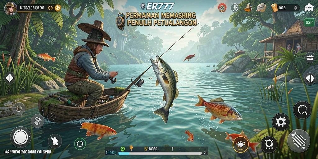 Tampilan utama gameplay ER777 yang menampilkan aksi memancing yang seru.
