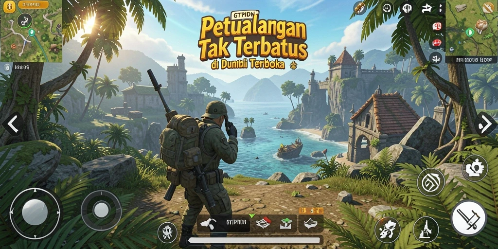 Screenshot gameplay GTPIDN menampilkan keindahan dunia terbuka yang luas.
