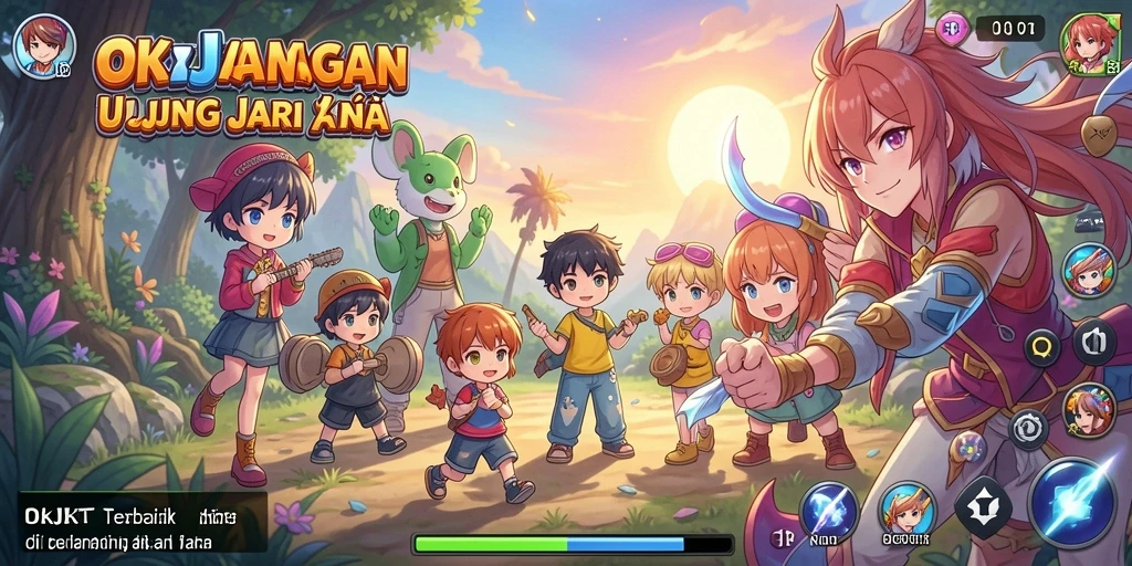 Screenshot gameplay OKJKT menampilkan aksi seru karakter anime.